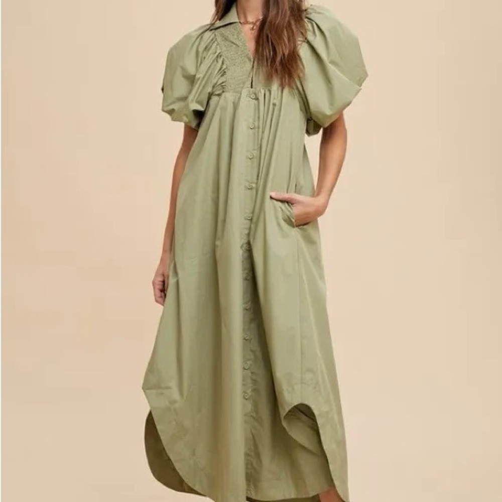 New Annie Wear Elegant Olive Green Puff Sleeve Dress XL